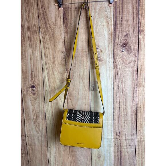 Charles & Keith Faux Leather  Woven Fabric Crossbody Mustard Yellow Small Purse - Picture 15 of 15